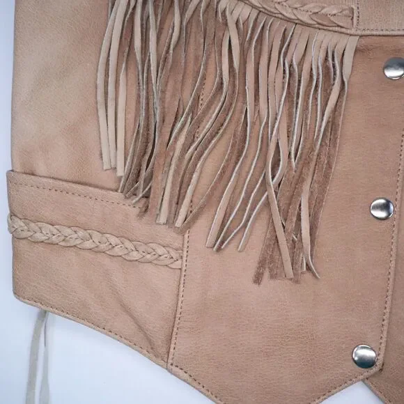 Unik Tan Leather Fringed Vest Size XXL Women's New Gauchos - Picture 4 of 16